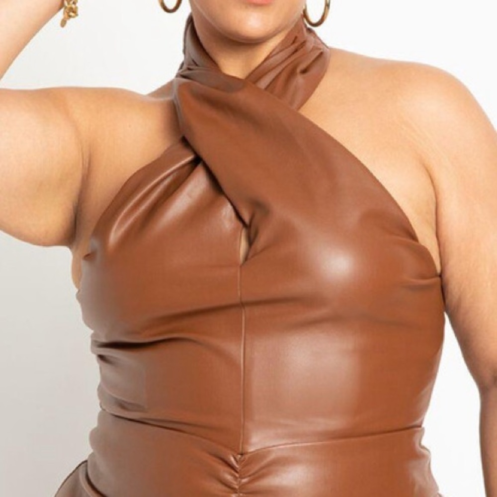 New with tags, brown faux leather crop top.